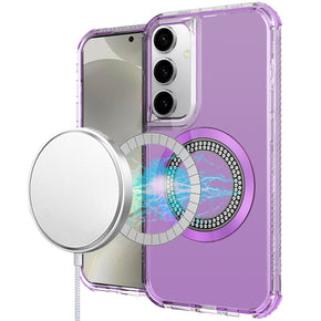 Samsung Galaxy S25 / Galaxy S24 Magnetic Ring Circle Bling Chrome 3in1 Hybrid Case - Purple