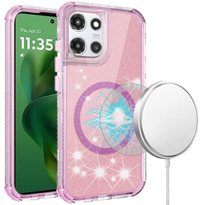 Motorola Moto G 5G (2025) Magnetic Ring Circle Bling Chrome 3in1 Hybrid Case - Pink