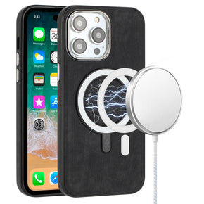 Apple iPhone 11 Pro Max (6.5) Fashion Chrome Edged Camera MagSafe PU Leather Case - Black