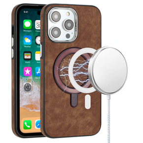 Apple iPhone 13 Pro Max (6.7) Magsafe Chrome Edge Fashion Leather Case - Brown