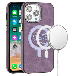 Apple iPhone 13 Pro Max (6.7) Magsafe Chrome Edge Fashion Leather Case - Purple