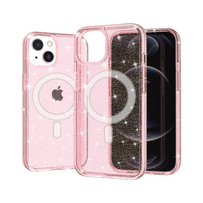 Samsung Galaxy S23 Ultra Thick Transparent Glitter Magsafe Hybrid Case - Pink