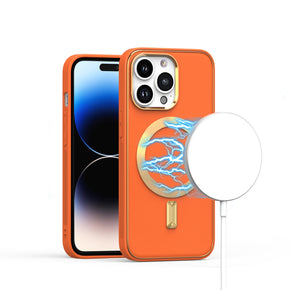 Apple iPhone 15 Pro (6.1) Ultimate Quality Leather Magsafe Hybrid Case - Orange