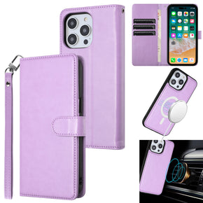 Samsung Galaxy S24 Ultra Magsafe Luxury Wallet Case w/ Zipper Pocket - Bright Purple