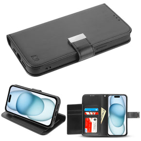 Apple iPhone 15 (6.1) Xtra Series Tri-Fold Wallet Case - Black/Black