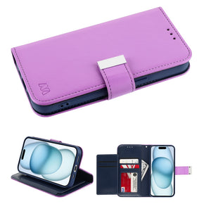 Apple iPhone 15 (6.1) Xtra Series Tri-Fold Wallet Case - Purple/Dark Blue