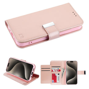 Apple iPhone 15 (6.1) Xtra Series Tri-Fold Wallet Case - Rose Gold/Pink
