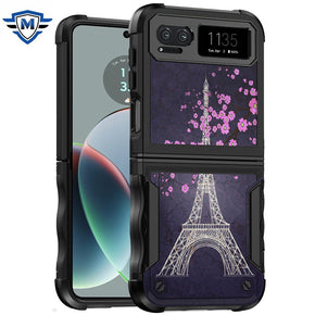 Motorola Moto RAZR (2023) METKASE Exquisite Design Hybrid Case - Dark Grunge Eiffel Tower Paris Sakura Flowers