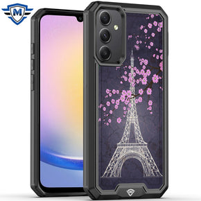 Samsung Galaxy A25 5G METKASE Rank Design Hybrid Case - Dark Grunge Eiffel Tower Paris Sakura Flowers
