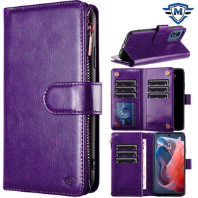 Samsung Galaxy A15 5G METKASE Luxury Wallet Card ID Zipper Money Holder Case (in Premium Slide-Out Package) - Dark Purple