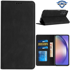 Samsung Galaxy A15 5G METKASE Premium PU Vegan Leather Magnetic Folio Wallet Case - Black