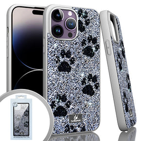 Apple iPhone 14 (6.1) Onyx Dog Paws Glitter Case - Silver