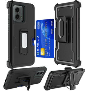 Motorola Moto G 5G (2024) 3-in-1 Holster Clip Combo Case (with Card Holder and Magnetic Kickstand) - Black