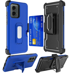 Motorola Moto G 5G (2024) 3-in-1 Holster Clip Combo Case (with Card Holder and Magnetic Kickstand) - Blue