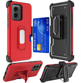 Motorola Moto G Stylus 5G (2024) 3-in-1 Holster Clip Combo Case (with Card Holder and Magnetic Kickstand) - Red