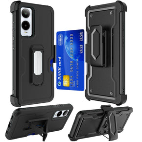 Cricket Icon 6 CARD Holster with Kickstand Clip Hybrid Case Cover - Black