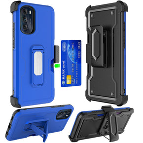 Motorola Moto G 5G (2023) 3-in-1 Holster Clip Combo Case (with Card Holder and Magnetic Kickstand) - Blue