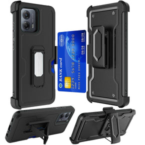 Motorola Moto G Power 5G (2024) 3-in-1 Holster Clip Combo Case (with Card Holder and Magnetic Kickstand) - Black
