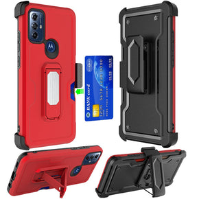 Motorola Moto G 5G (2023) 3-in-1 Holster Clip Combo Case (with Card Holder and Magnetic Kickstand) - Red