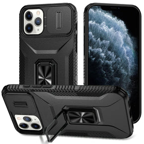 Apple iPhone 11 Pro Max (6.5) Complete Magnetic Metal Ring Stand Camera Protection Hybrid Case - Black