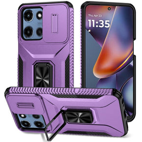 Motorola Moto G 5G (2025) Complete Magnetic Metal Ring Stand Camera Protection Hybrid Case - Purple