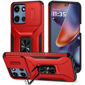 Motorola Moto G 5G (2025) Complete Magnetic Metal Ring Stand Camera Protection Hybrid Case - Red