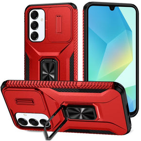 Samsung Galaxy A16 5G Complete Magnetic Metal Ring Stand Camera Protection Hybrid Case - Red