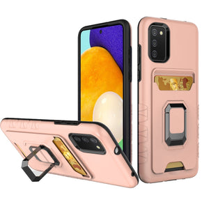 Samsung Galaxy A03s Brushed Metal Hybrid Case (w/ Card Holder and Magnetic Ring Stand) - Rose Gold