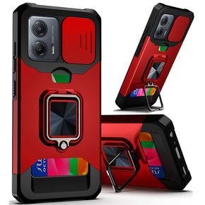 Motorola Moto G 5G (2023) Multi-Function Hybrid Case (with Card Holder, Camera Cover and Magnetic Ring Stand) - Red