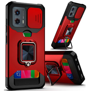 Motorola Moto G 5G (2024) / Moto G Play 5G (2024) Multi-Function Hybrid Case (with Card Holder, Camera Cover and Magnetic Ring Stand) - Red