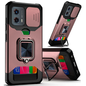 Motorola Moto G Power 5G (2024) Multi-Function Hybrid Case (with Card Holder, Camera Cover and Magnetic Ring Stand) - Rose Gold