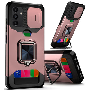 Samsung Galaxy A15 5G Multi-Function Hybrid Case (w/ Card Holder, Camera Cover and Magnetic Ring Stand) - Rose Gold