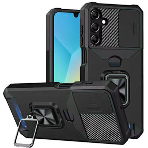 Samsung Galaxy A16 5G Multi-Function Hybrid Case (w/ Card Holder, Camera Cover and Magnetic Ring Stand) - Black