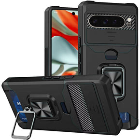 Google Pixel 9 Pro XL Multi-Function Hybrid Case (with Card Holder, Camera Cover and Magnetic Ring Stand) - Black