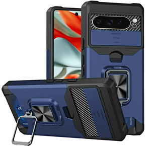 Google Pixel 9 Pro XL Multi-Function Hybrid Case (with Card Holder, Camera Cover and Magnetic Ring Stand) - Blue