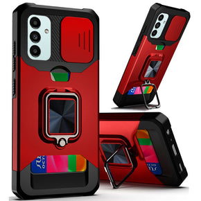 Samsung Galaxy A15 5G Multi-Function Hybrid Case (w/ Card Holder, Camera Cover and Magnetic Ring Stand) - Red
