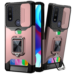 Motorola Moto G 5G (2023) Multi-Function Hybrid Case (with Card Holder, Camera Cover and Magnetic Ring Stand) - Rose Gold