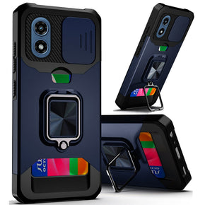 Motorola Moto G Play (2024) Multi-Function Hybrid Case (with Card Holder, Camera Cover and Magnetic Ring Stand) - Blue