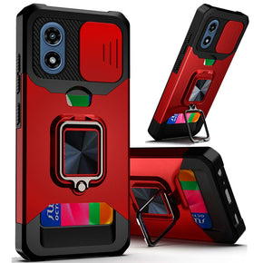 Motorola Moto G Play (2024) Multi-Function Hybrid Case (with Card Holder, Camera Cover and Magnetic Ring Stand) - Red