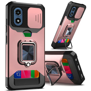 Motorola Moto G Play (2024) Multi-Function Hybrid Case (with Card Holder, Camera Cover and Magnetic Ring Stand) - Rose Gold