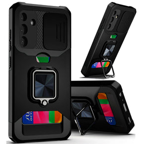 Samsung Galaxy S25 Plus Multi-Function Hybrid Case (w/ Card Holder, Camera Cover and Magnetic Ring Stand) - Black