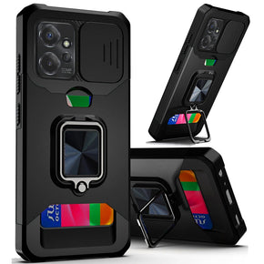 Motorola Moto G Power 5G (2023) Multi-Function Hybrid Case (with Card Holder, Camera Cover and Magnetic Ring Stand) - Black