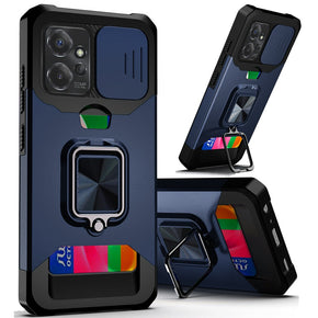 Motorola Moto G Power 5G (2023) Multi-Function Hybrid Case (with Card Holder, Camera Cover and Magnetic Ring Stand) - Blue