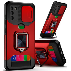 Samsung Galaxy S21 (6.3) Multi-Functional Hybrid Case with Card Holder, Magnetic Ring Stand, Sliding Camera Cover) - Red