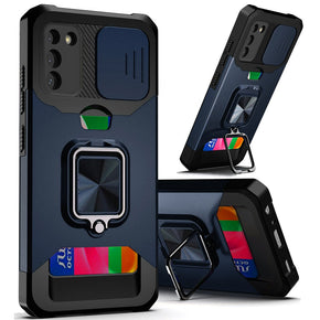 Samsung Galaxy S22 Multi-Function Hybrid Case (w/ Card Holder, Camera Cover and Magnetic Ring Stand) - Blue / Black