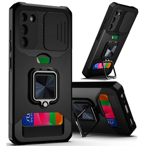 Samsung Galaxy S24 Multi-Function Hybrid Case (w/ Card Holder, Camera Cover and Magnetic Ring Stand) - Black