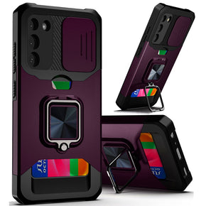 Samsung Galaxy S24 Multi-Function Hybrid Case (w/ Card Holder, Camera Cover and Magnetic Ring Stand) - Purple