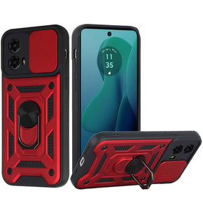 Motorola Moto G 5G (2024) ELITE Hybrid Case (with Camera Push Cover and Magnetic Ring Stand) - Red