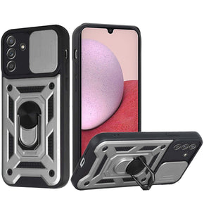 Samsung Galaxy A14 5G ELITE Hybrid Case (with Camera Push Cover and Magnetic Ring Stand) - Silver