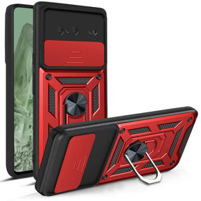 Google Pixel 8A ELITE Hybrid Case (with Camera Push Cover and Magnetic Ring Stand) - Red